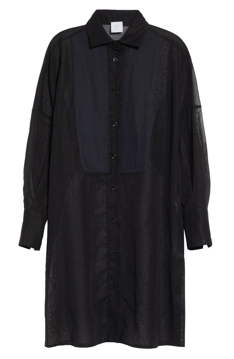 Eleventy Long Tuxedo Shirt with Plastron, Alternate, color, 22 Black