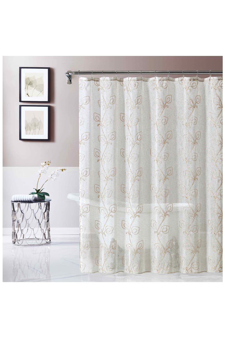 Stella Embroidered Shower Curtain, Main, color, LINEN
