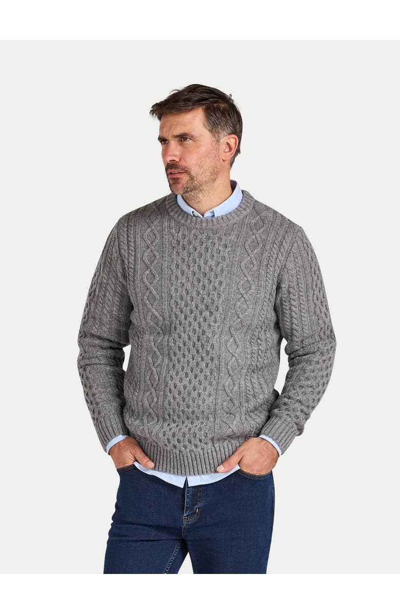 Raging Bull Chunky Cable Crew Neck Knit Sweater, Alternate, color, Grey Marl