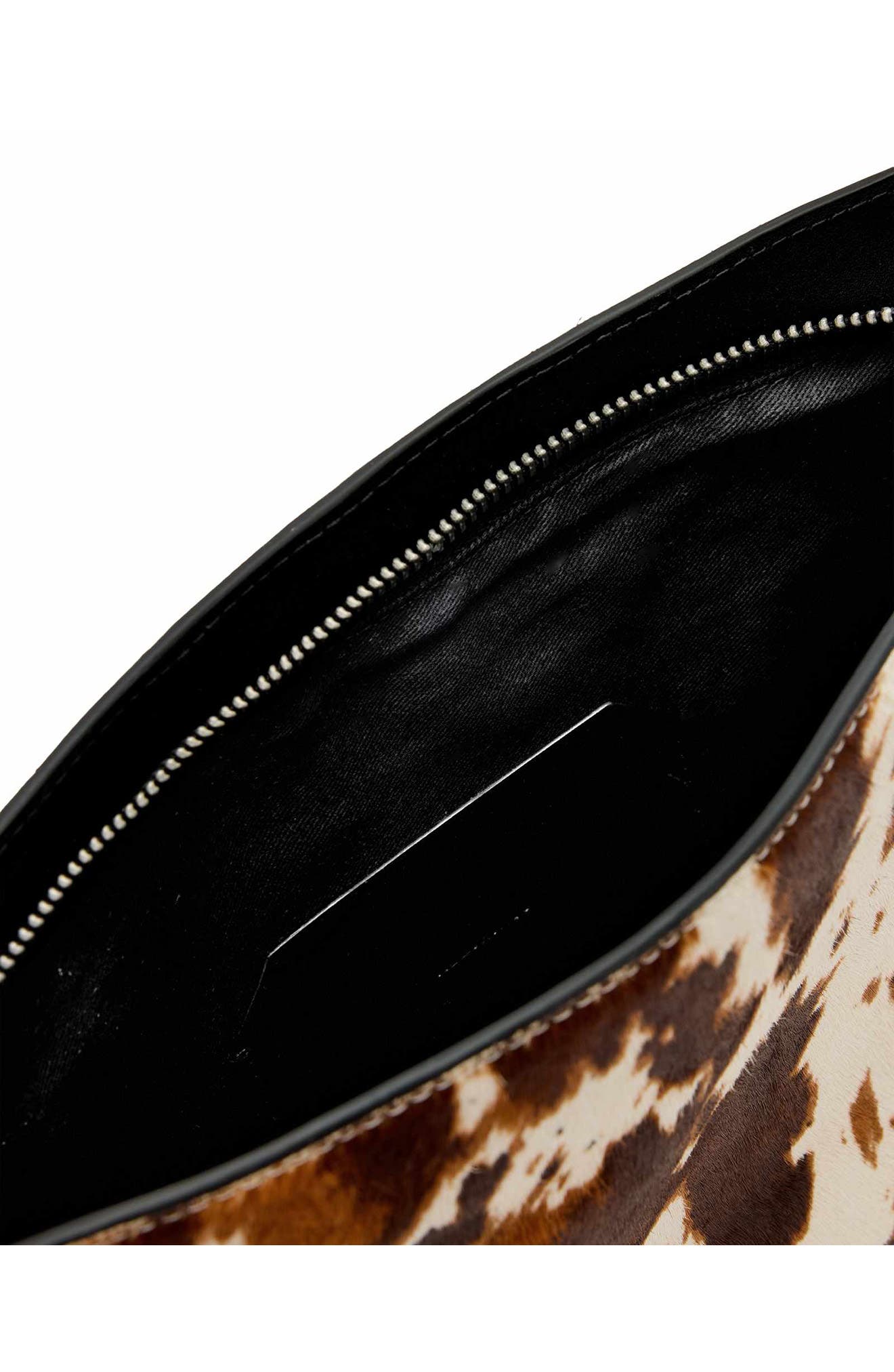 AllSaints Bettina Genuine Calf Hair Clutch, Alternate, color, Cow Print