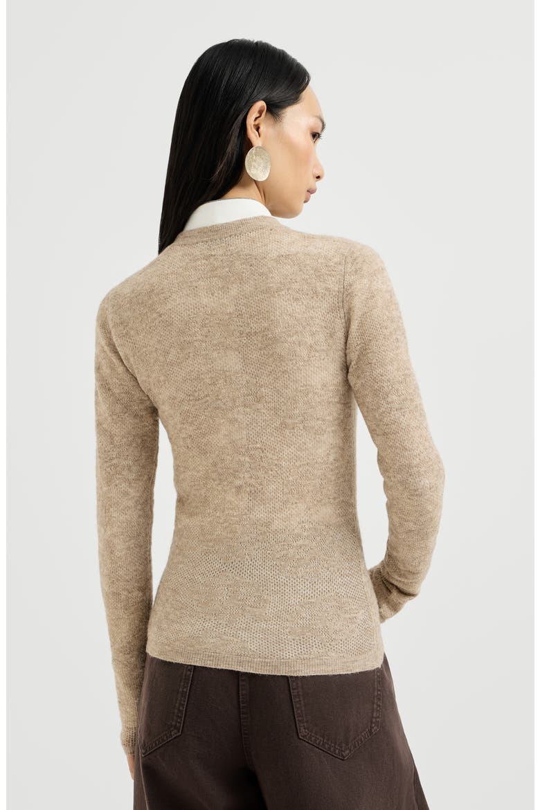 Silk, alpaca and wool flower lace sweater, Alternate, color, Cashmere Beige
