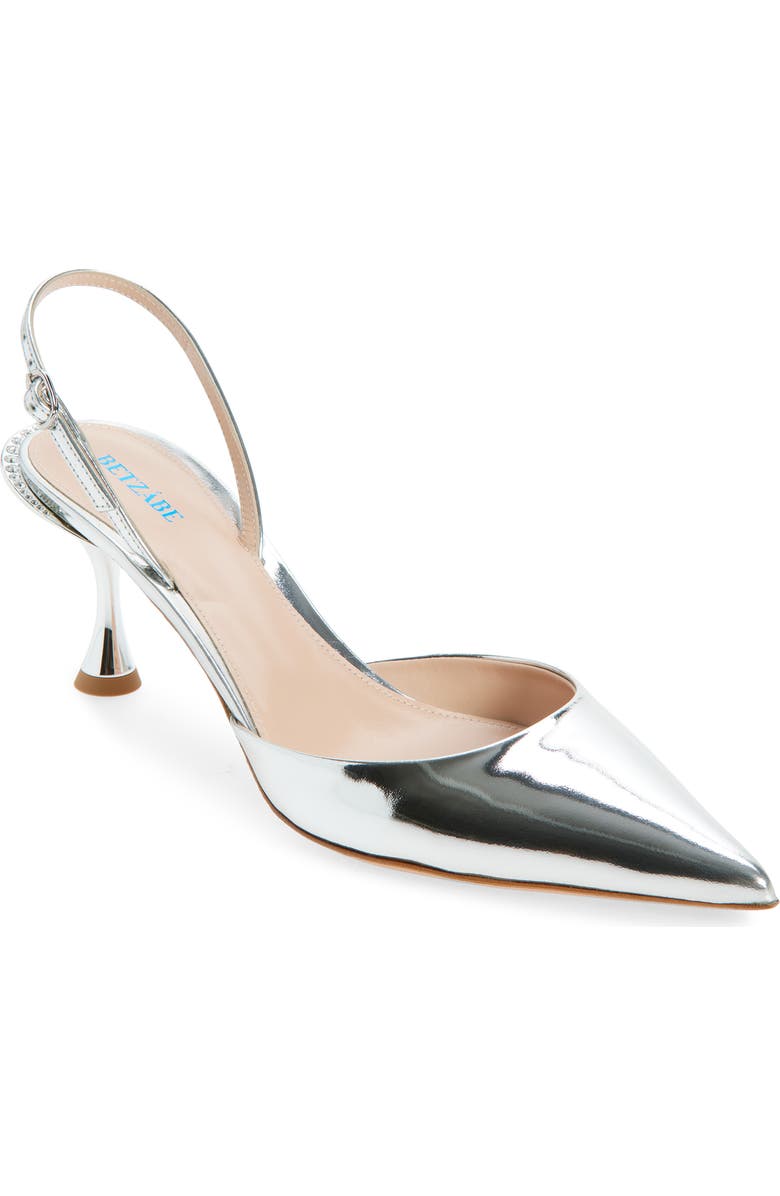 BETZÁBE Sofia Crystal Embellished Metallic Slingback Pump, Main, color, Metallic Silver
