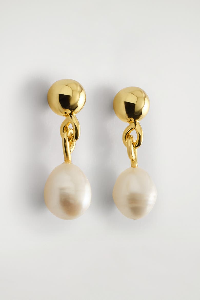 Freshwater Pearl Drop Earrings, Alternate, color, GOLD