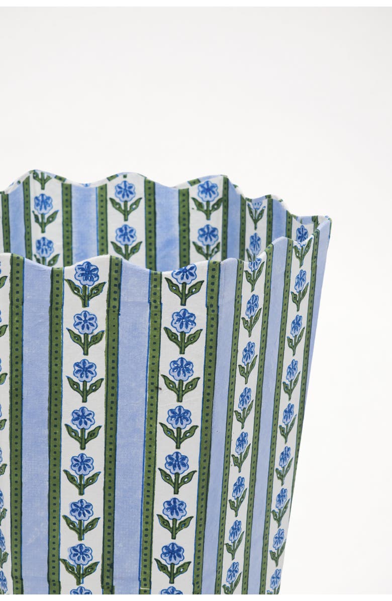 Inner Child Cottage Garden Blockprint Scallop Waste Bin, Alternate, color, Blue