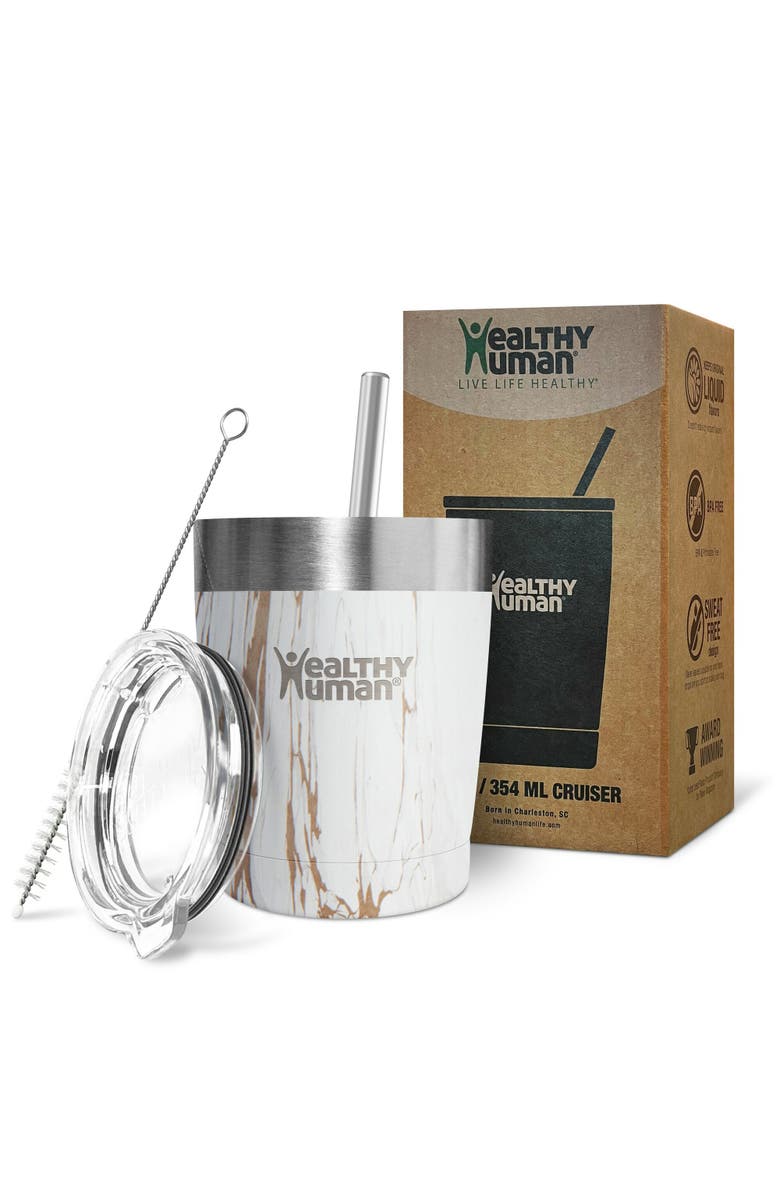 Healthy Human Stainless Steel Tumbler with Straw, Alternate, color, White
