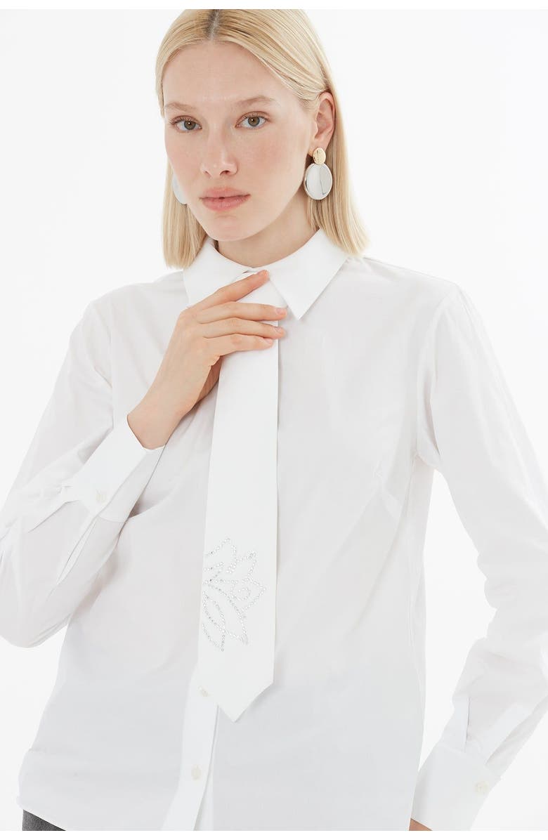 Gizia Printed Shirt with Tie-Neck Detail, Alternate, color, White