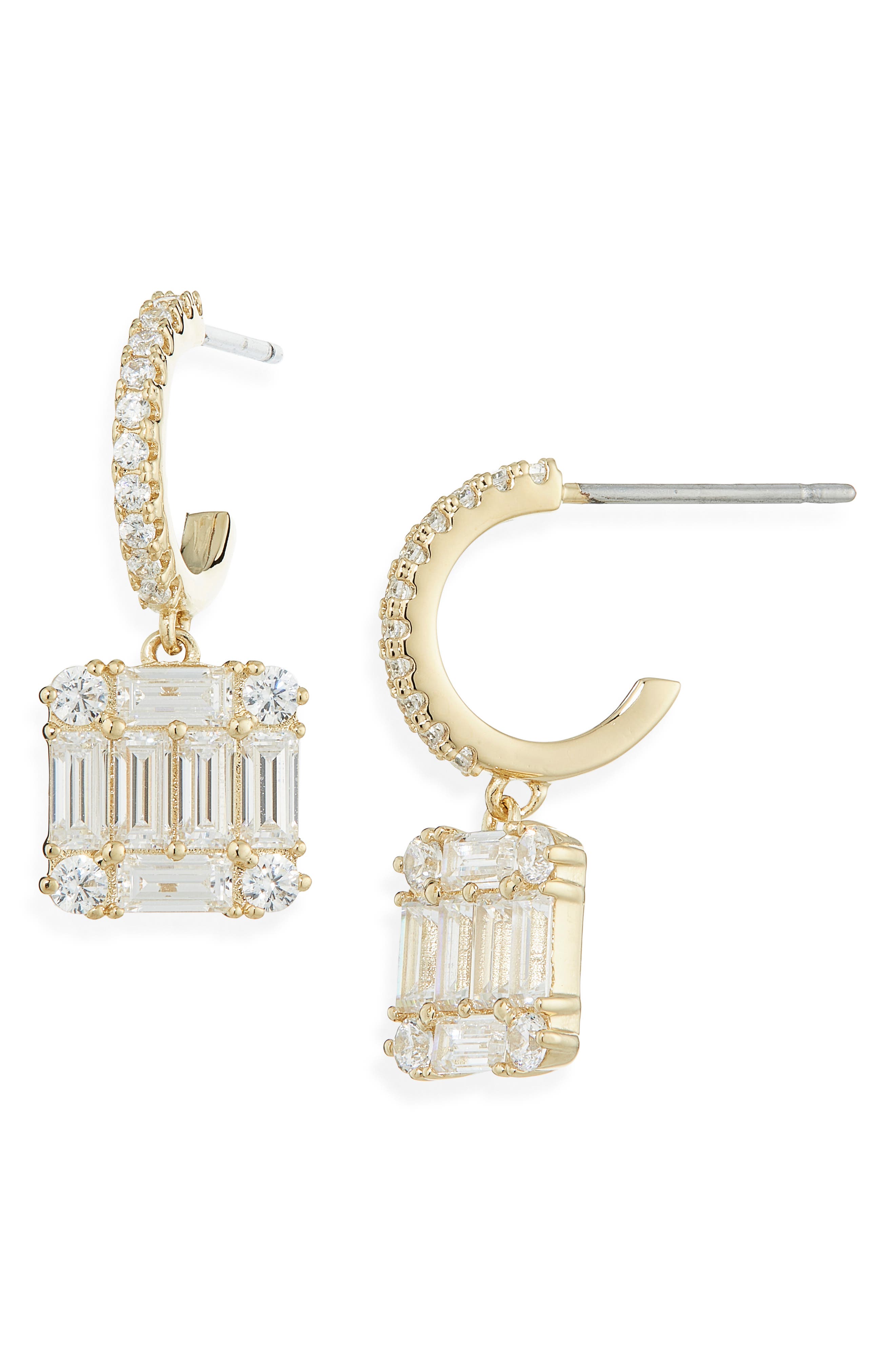 Nadri Cluster Drop Huggie Hoop Earrings