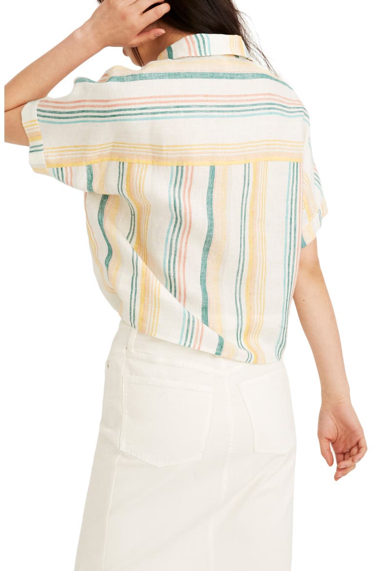 Pineapple Stripe Linen Tie Front Shirt, Alternate, color, PALE PARCHMENT CARNIVAL STRIPE