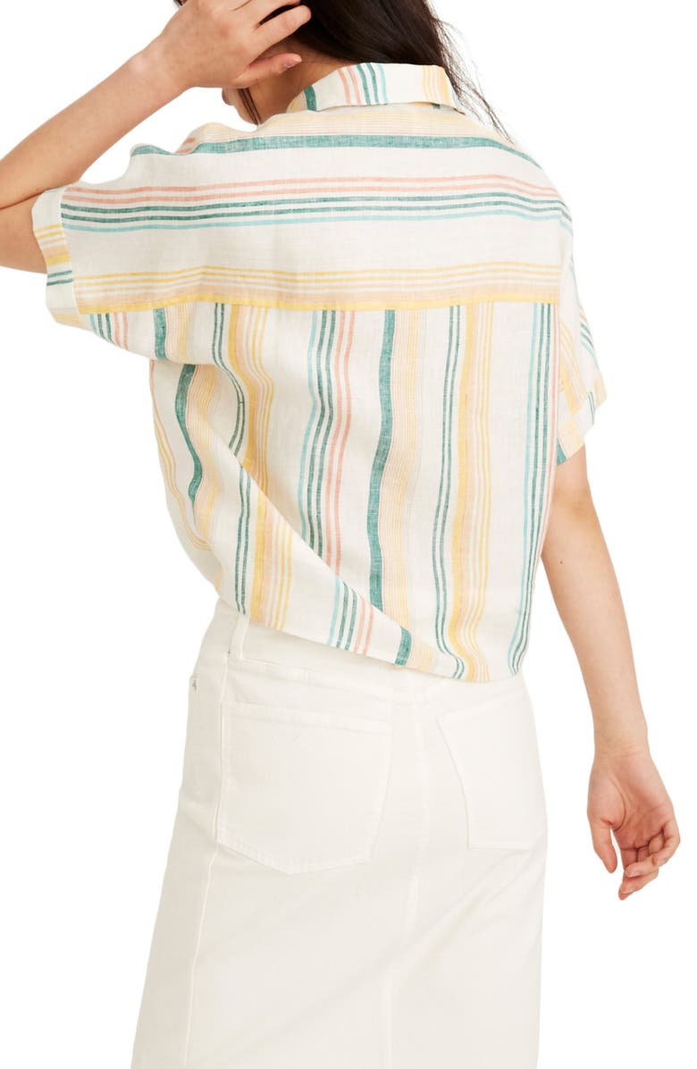 Madewell Pineapple Stripe Linen Tie Front Shirt, Alternate, color, 