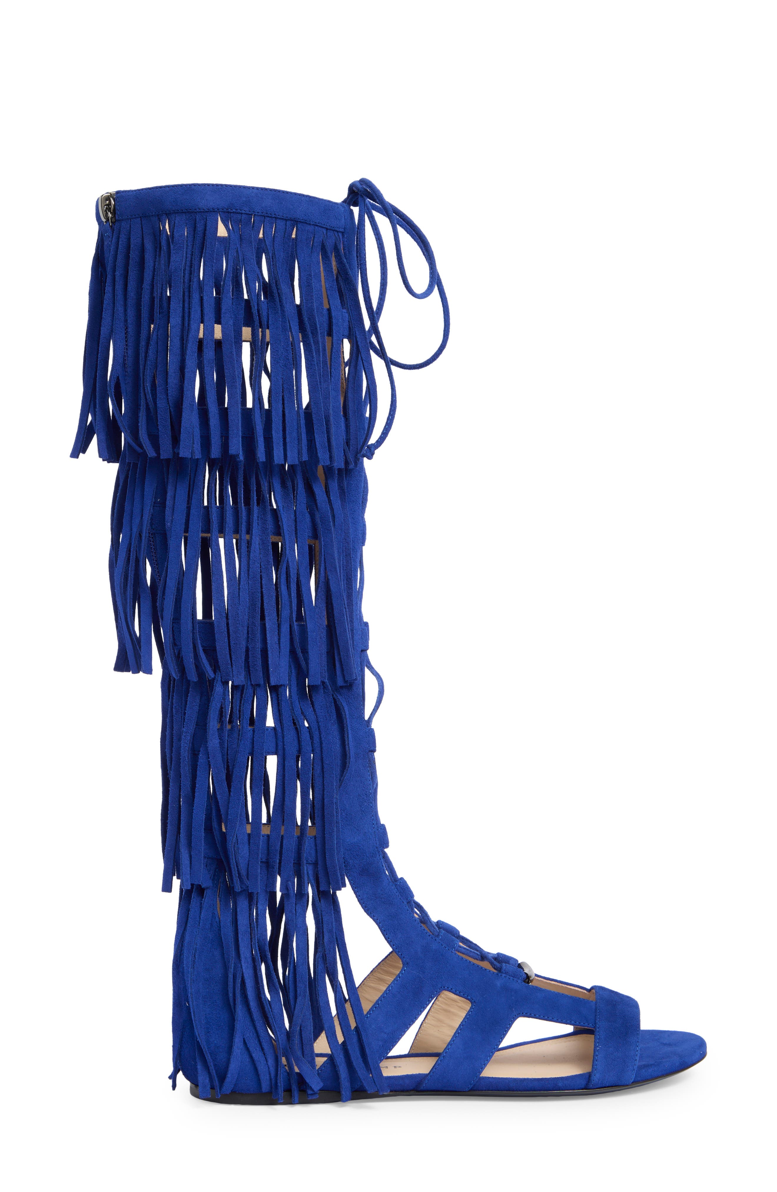 Longchamp Ghillie Lace-Up Fringe Sandal, Alternate, color, 