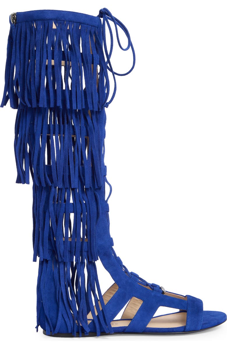 Longchamp Ghillie Lace-Up Fringe Sandal, Alternate, color,