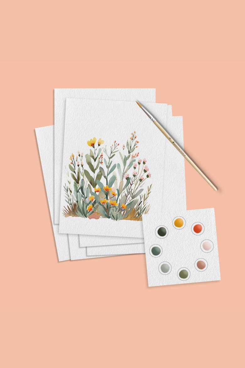 All-in-One Watercolor Art Postcards, Alternate, color, Desert Blossoms