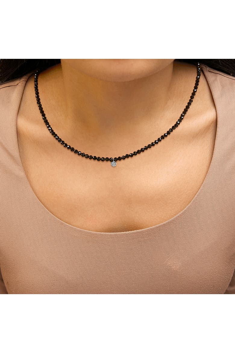 Sterling Silver Diamond Accent Black Spinel Bead Station Necklace, Alternate, color, Silver