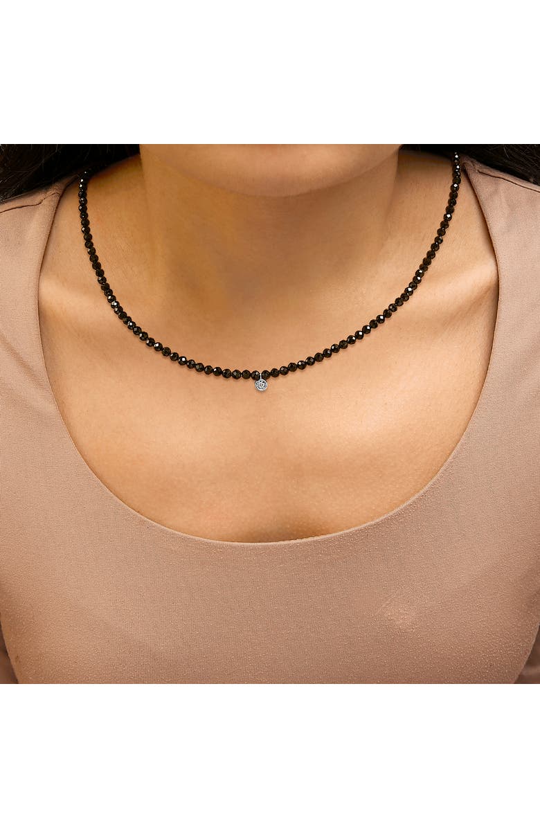 Haus of Brilliance Sterling Silver Diamond Accent Black Spinel Bead Station Necklace, Alternate, color, Silver