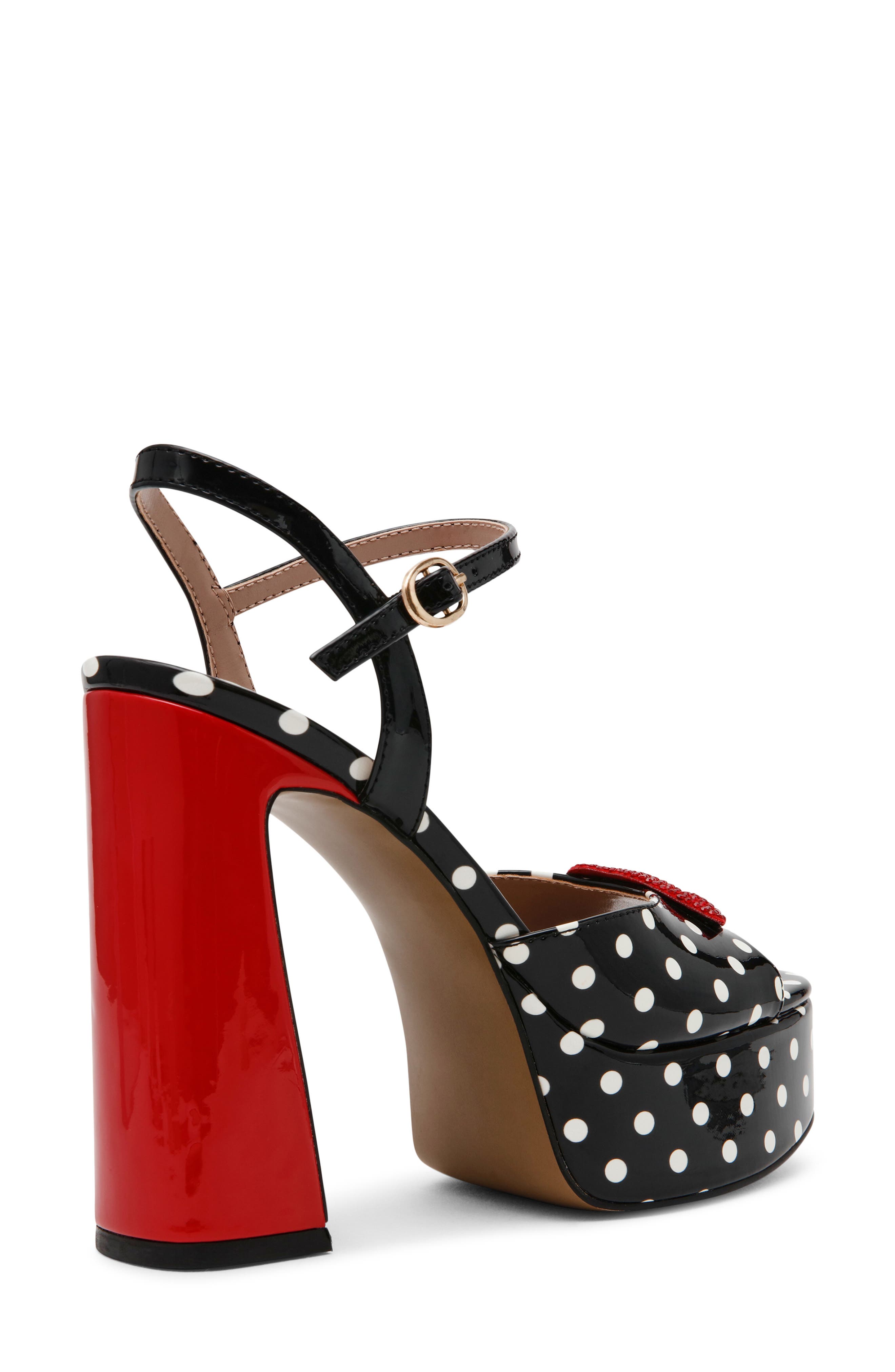Betsey Johnson Allyson Ankle Strap Platform Sandal, Alternate, color, White/ Black Polka Dot