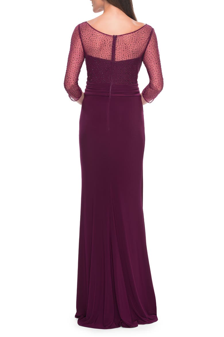 Evening Gown with Illusion Rhinestone Sleeves, Alternate, color, Dark Berry