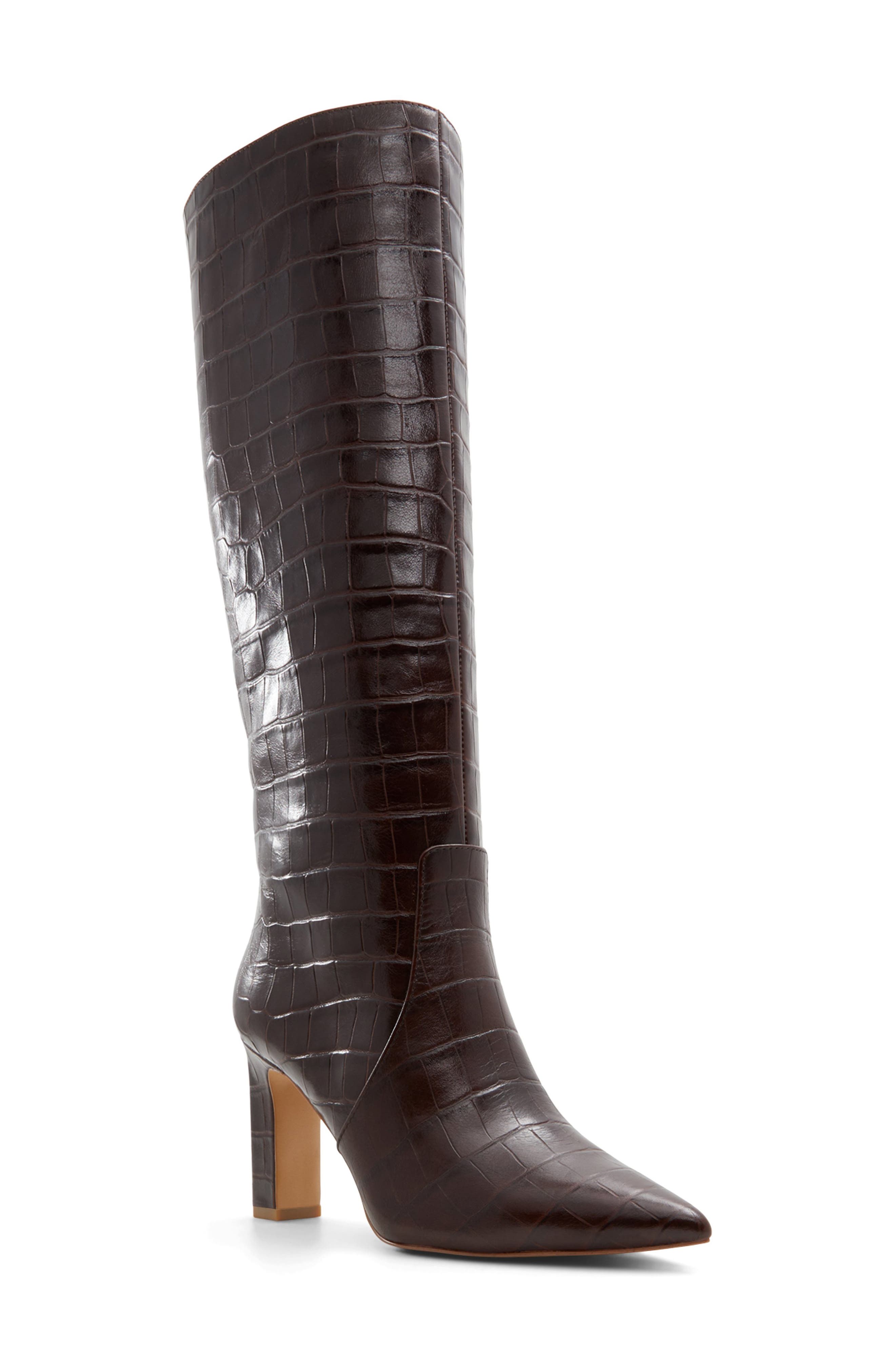 ALDO Cadigoder Pointed Toe Knee High Boot, Main, color, Dark Brown