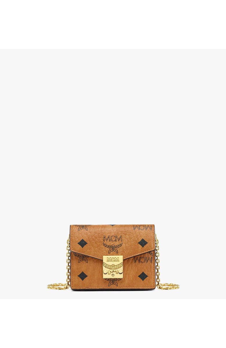 MCM Tracy Chain Card Wallet in Visetos, Main, color, Cognac