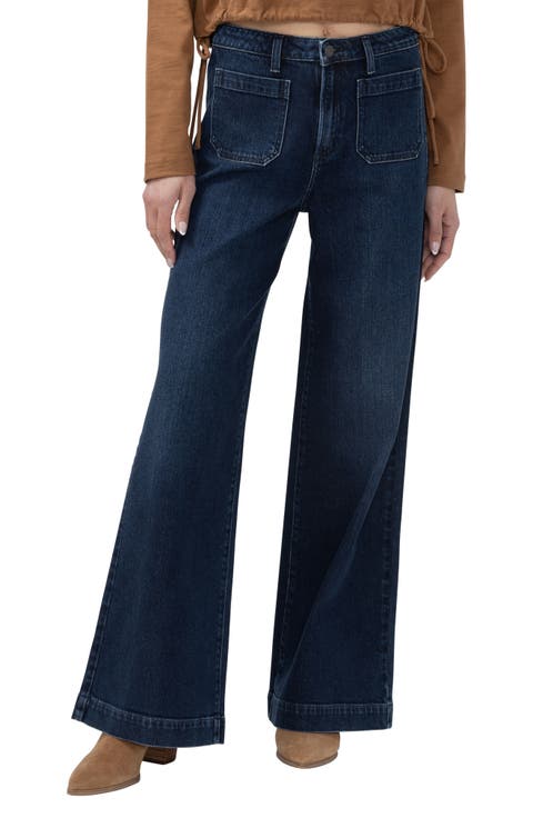Patch Pocket High Waist Wide Leg Jeans