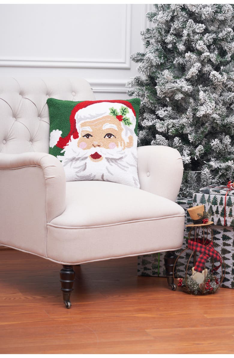 C&F Home Santa Claus Hooked Christmas Throw Pillow, 18" x 18", Alternate, color, Green