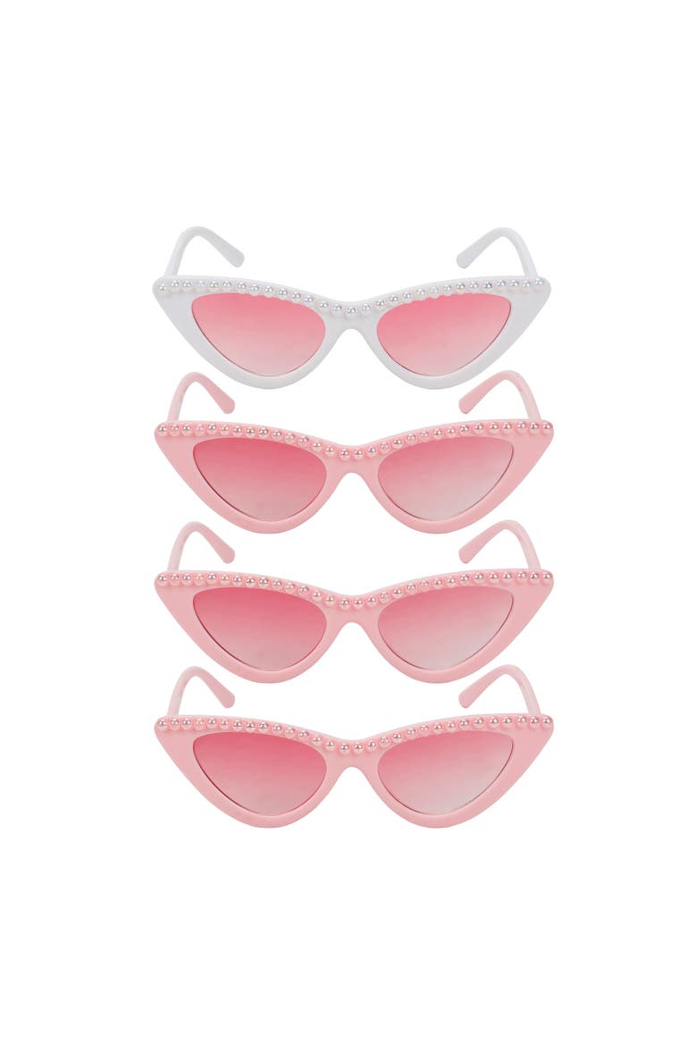 4-pack Bride & Babes Bachelorette & Wedding Novelty Glasses Pink And White With Pearl Accents And Pink Lenses, Main, color, Novelty Brida