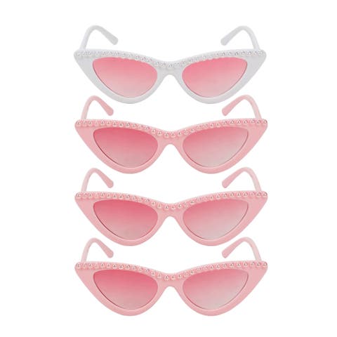 Packed Party 4-pack Bride & Babes Bachelorette & Wedding Novelty Glasses Pink And White With Pearl Accents And Pink Lenses