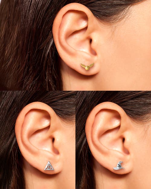 Harry Potter Deathly Hallows And Golden Snitch 18k Gold Or Silver Flash-plated Studs In Gold