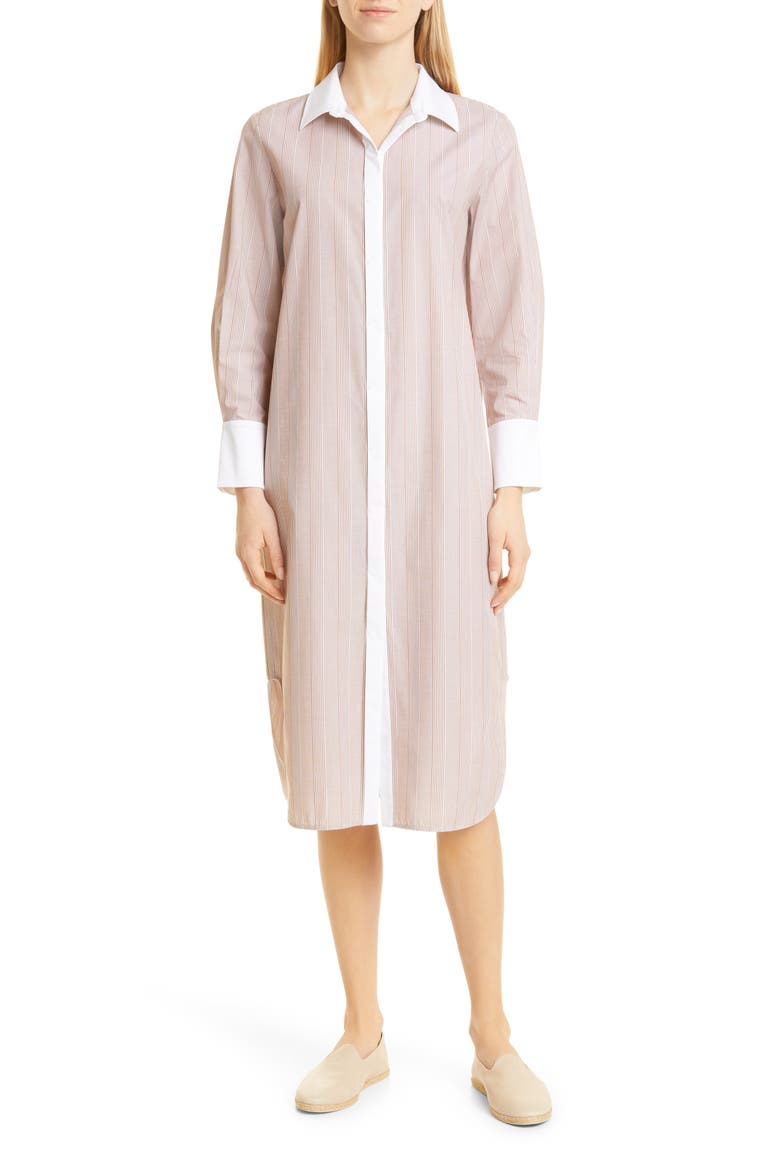 Stripe Cotton Shirtdress, Main, color, MACCHIATO/ WHITE