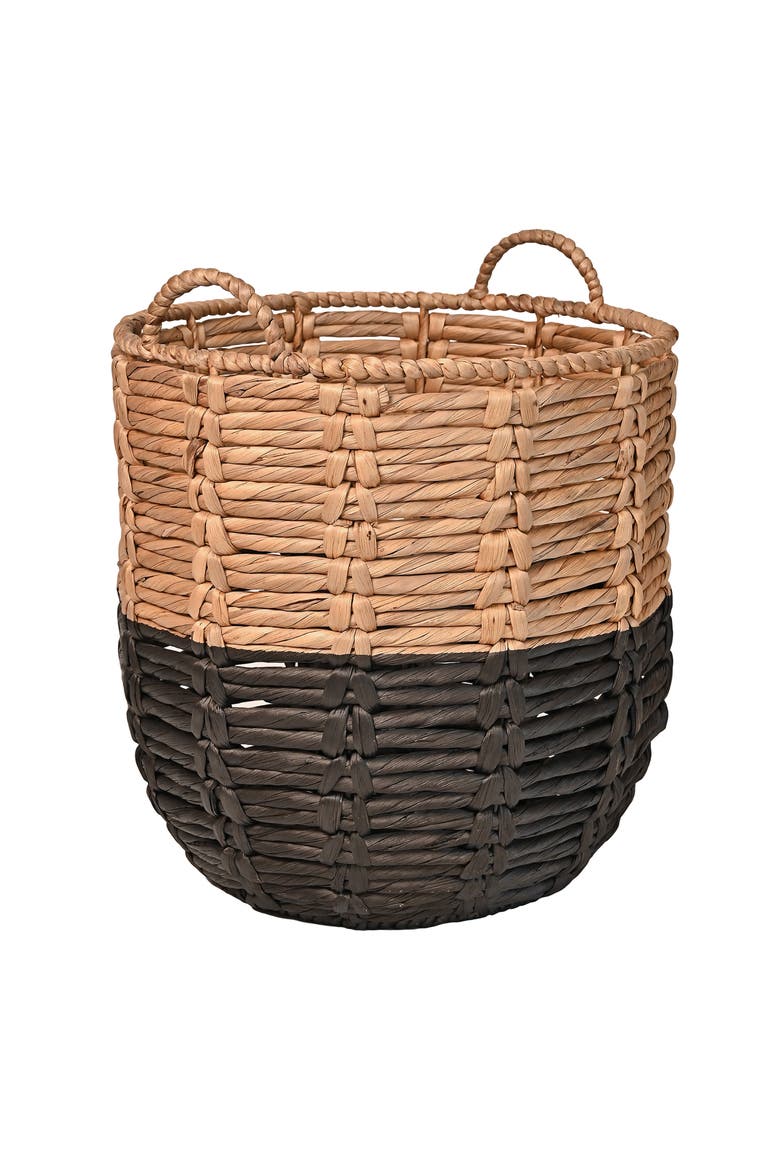 Laurel 19.49" Bohemian Handwoven Abaca Hamper Basket with Handles, Main, color, Natural/Black