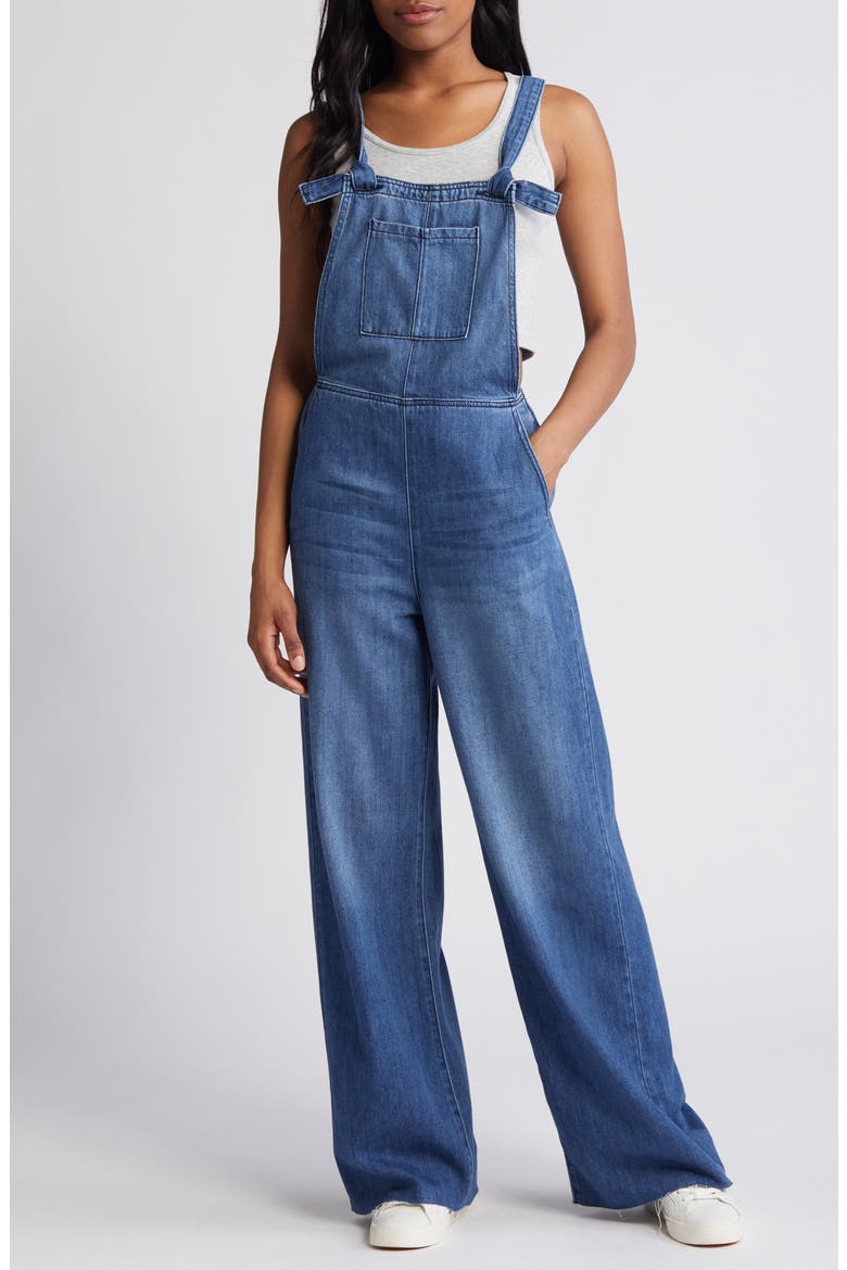 Frayed Hem Denim Overalls, Main, color, DARK WASH