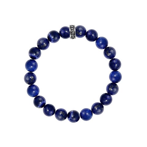 10mm Lapis Beaded Bracelet with Logo Ring