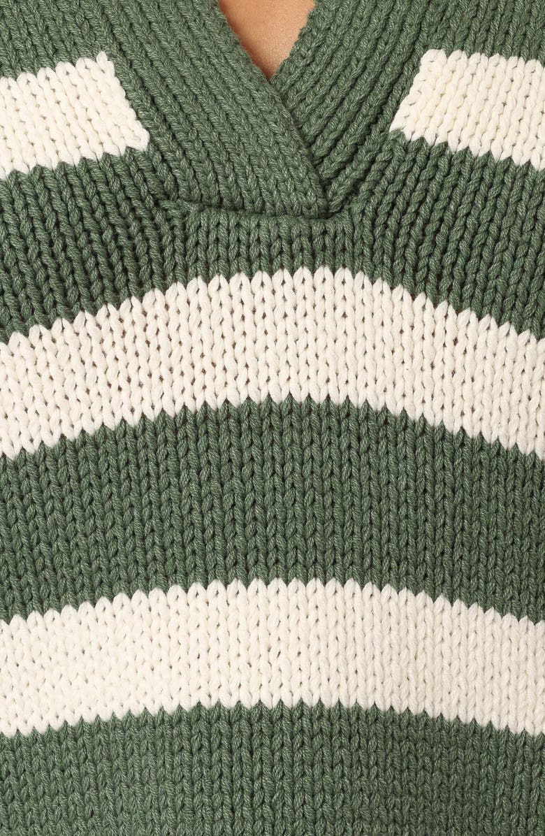 Petal & Pup Shea Stripe Johnny Collar Sweater, Alternate, color, Khaki White