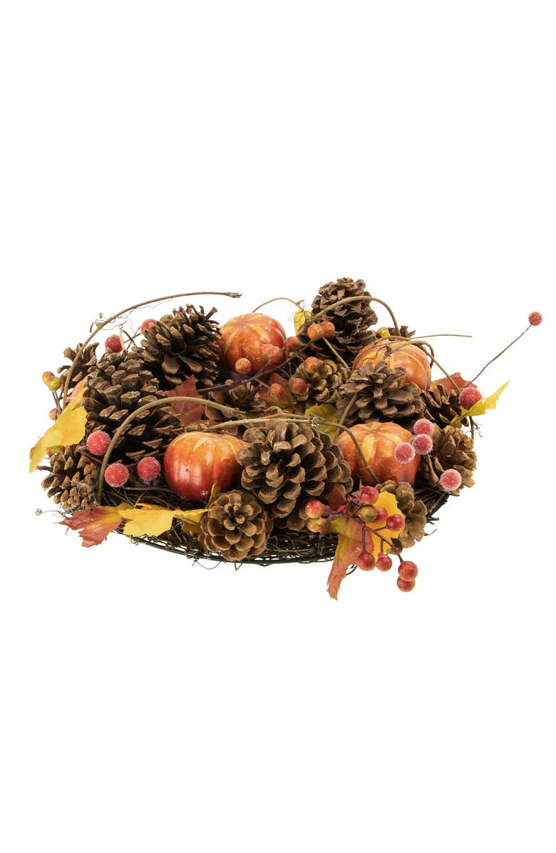 Northlight Pinecones, Pumpkins and Frosted Berries Artificial Fall Harvest Wreath - 14", Alternate, color, Brown