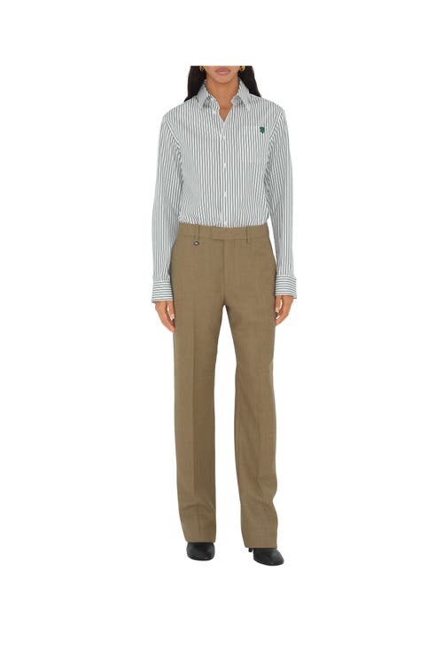Shop Burberry Wool Tailored Trousers In Linden/mountain