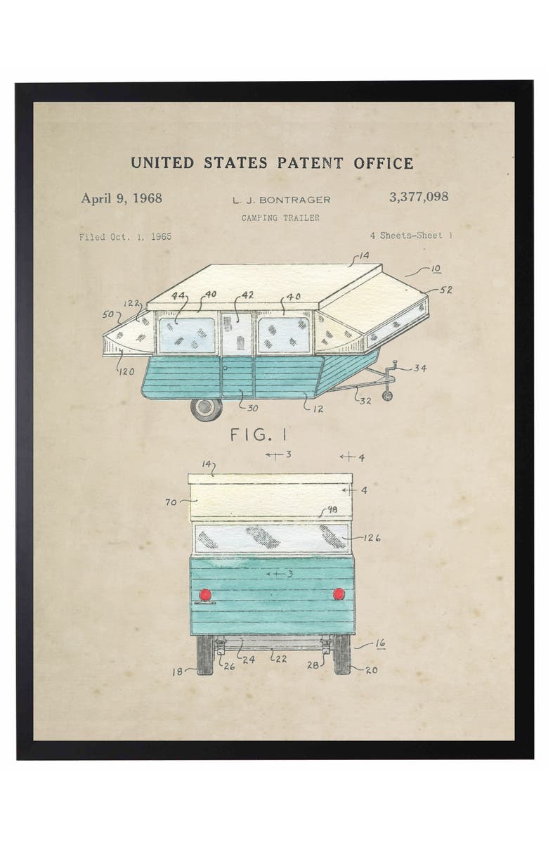 Antique Curiosities Camping Trailer Patent in Black Frame, Main, color, NO COLOR