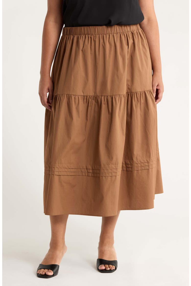Floral Tiered Cotton Maxi Skirt, Main, color, BROWN