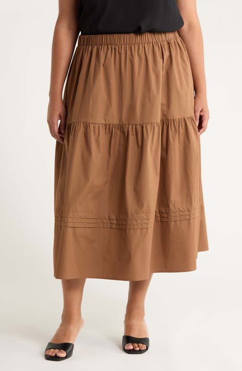 Floral Tiered Cotton Maxi Skirt (Plus)