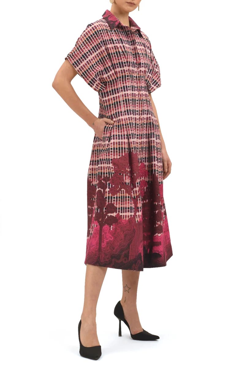 Celina Moon Tartan Embroidered Short Sleeve Cotton Shirtdress, Alternate, color, Pink