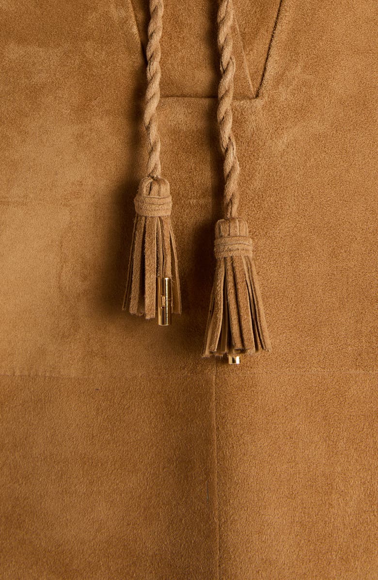 TOM FORD Long Sleeve Suede & Wool Blend Polo Minidress, Alternate, color, Golden Brown