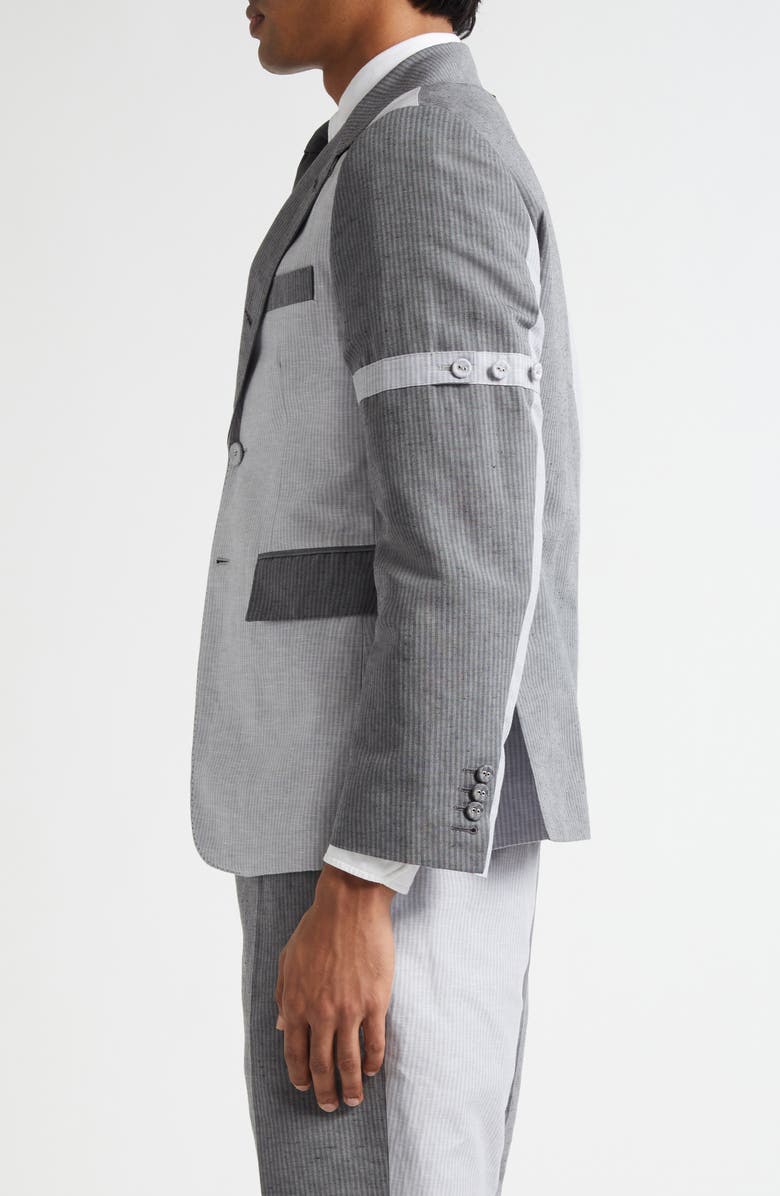 Thom Browne Fit 1 Stripe Patchwork Linen & Cotton Sport Coat with Armbands, Alternate, color, Light Grey