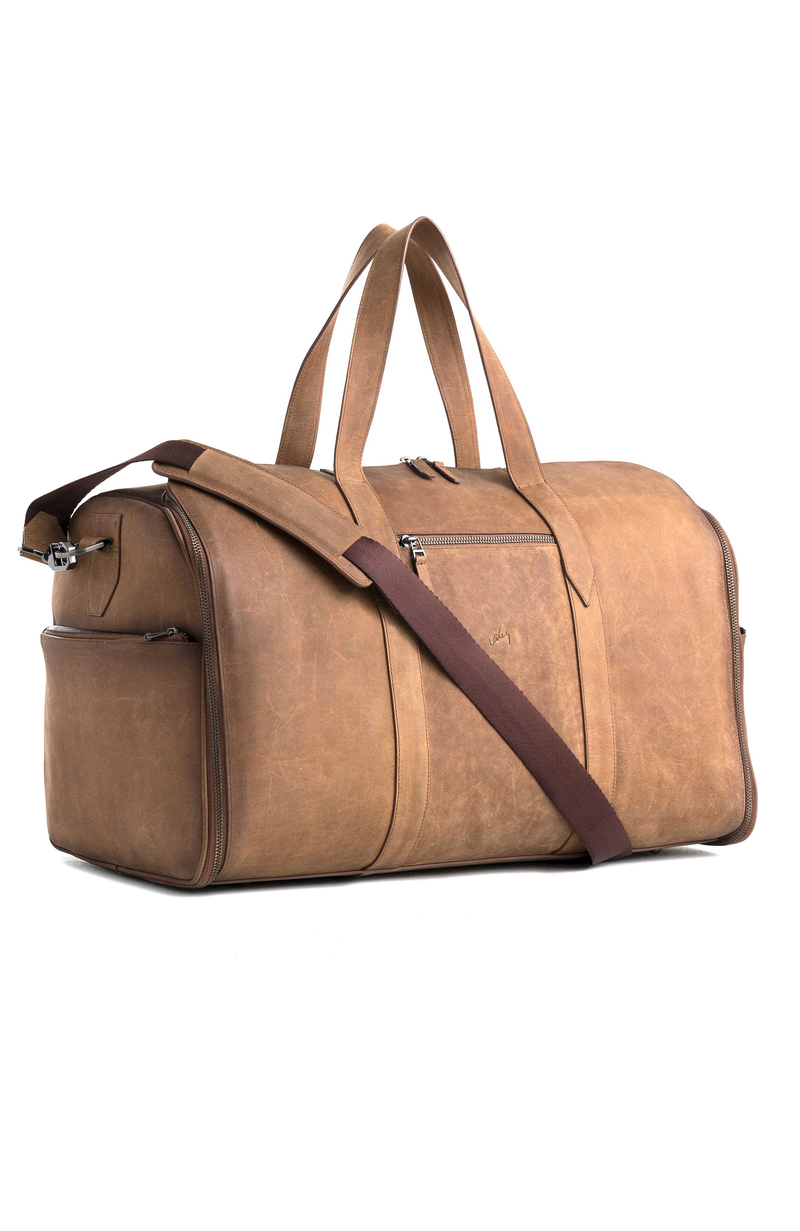 Velez Brown Top Grain Leather Garment Bag With Shoe Compartment, Alternate, color, 