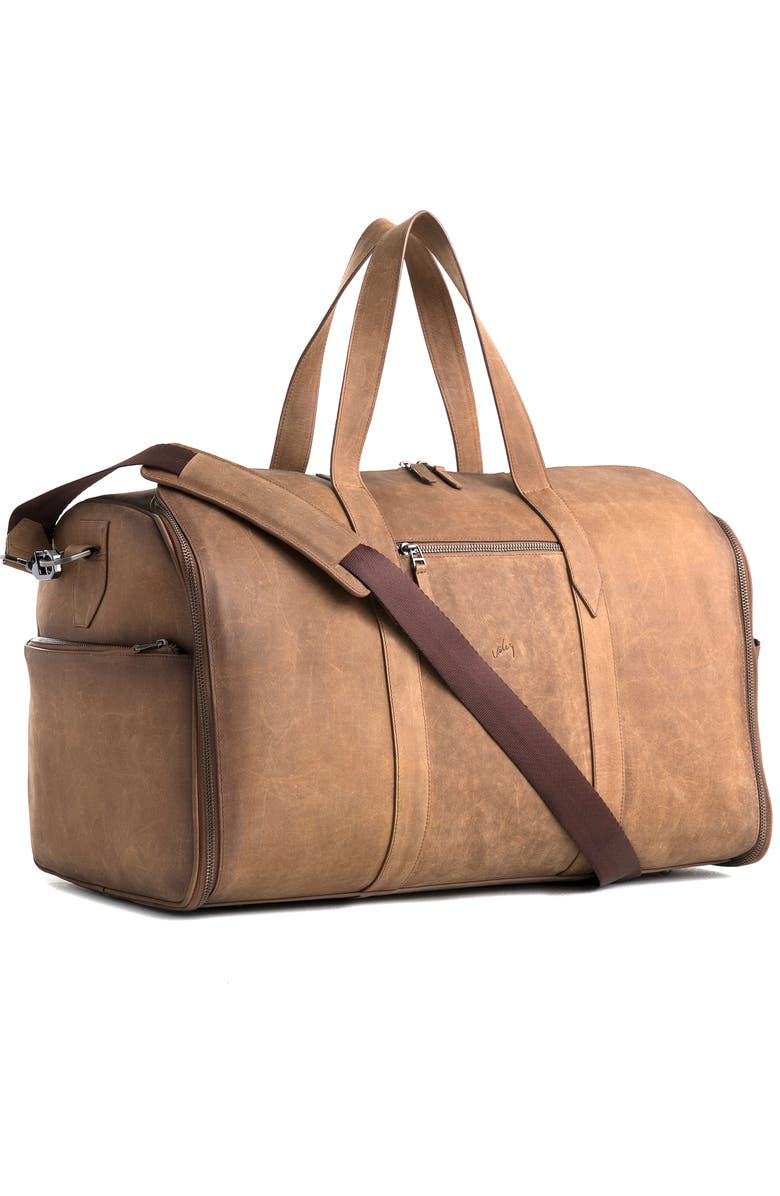 Velez Brown Top Grain Leather Garment Bag With Shoe Compartment, Alternate, color, Brown