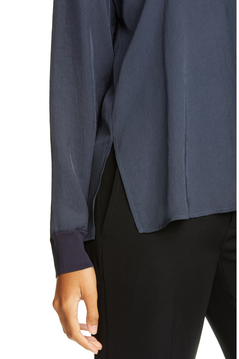 V-Neck Long Sleeve Rib Trim Top, Alternate, color, COASTAL