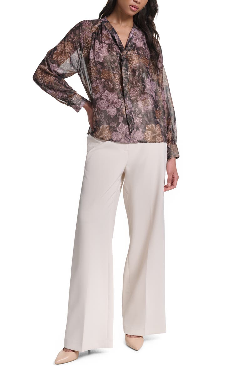 Foil Chiffon Tie Neck Top, Alternate, color, CHOCOLATE MULTI