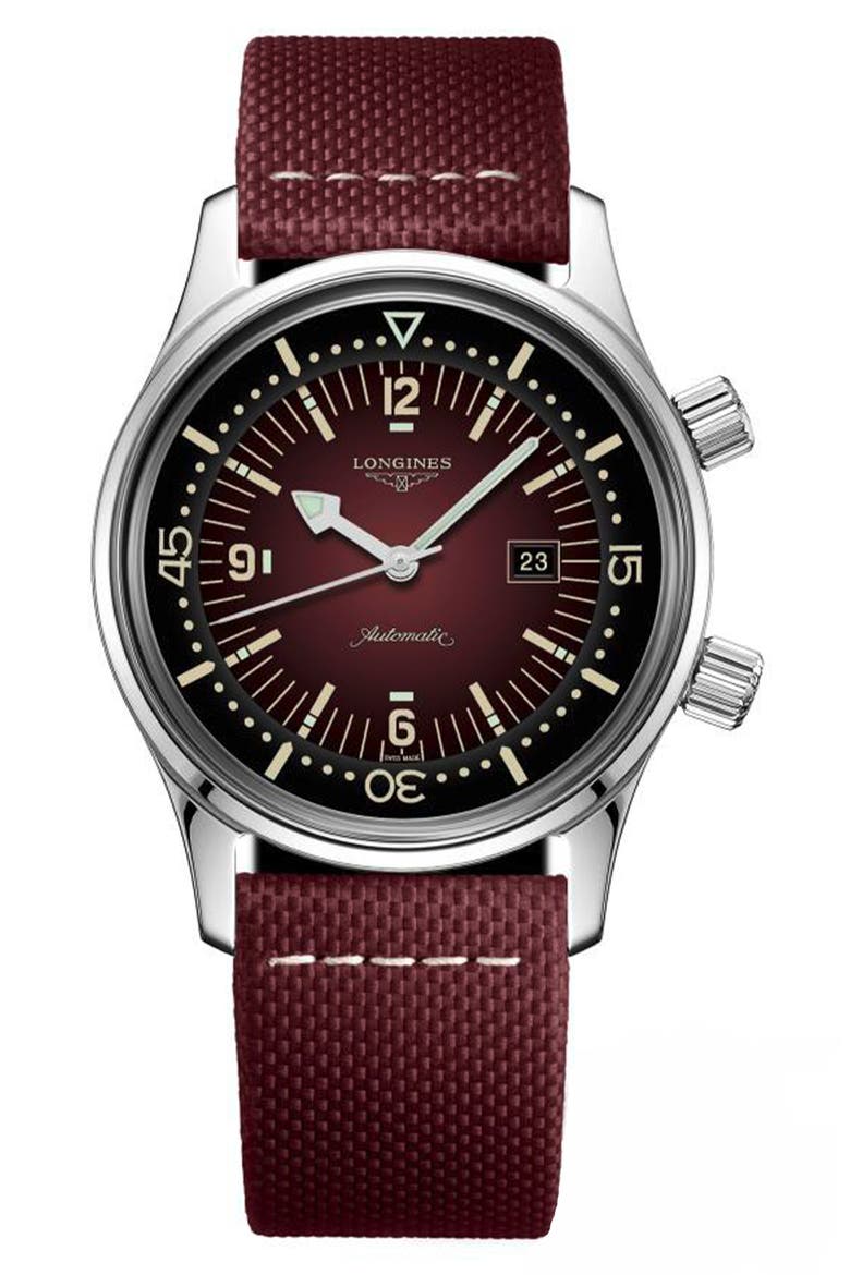 Legend Diver Automatic Strap Watch, 36mm, Main, color, BURGUNDY