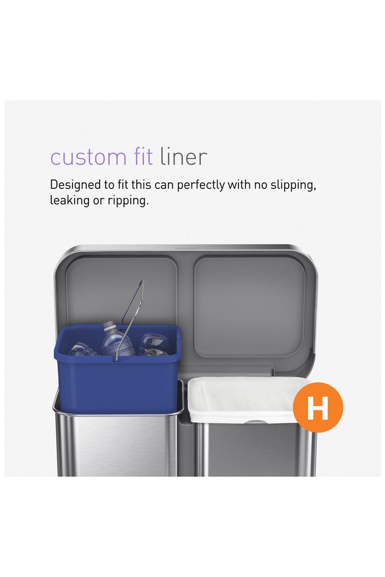 58L Dual Compartment Rectangular Step Trash Can, Alternate, color, BRUSHED