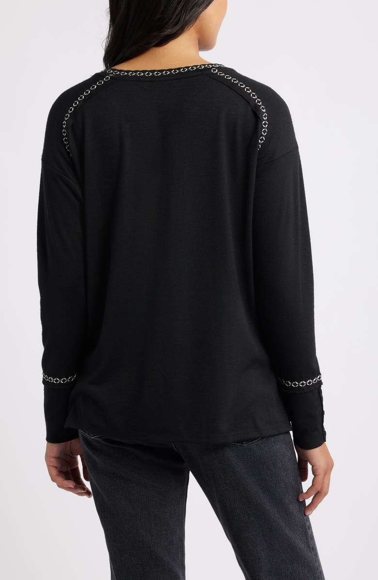 Bobeau Edge Stitch Tunic Top, Alternate, color, Black