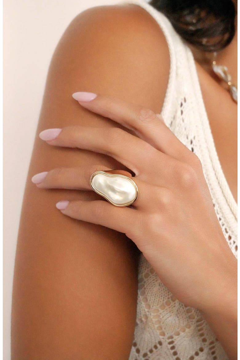 Faux Pearl Statement Ring, Alternate, color, GOLD