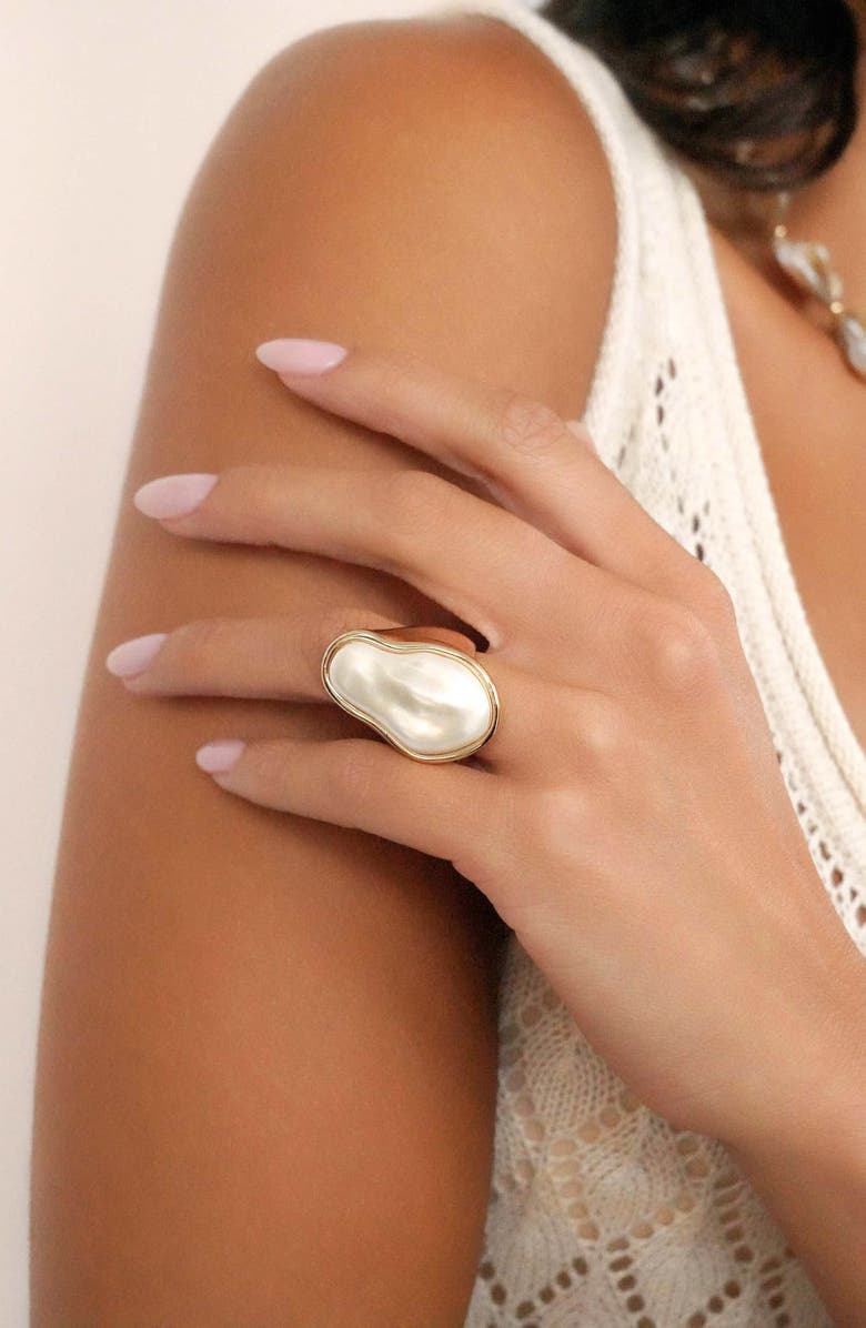 Ettika Faux Pearl Statement Ring, Alternate, color, Gold