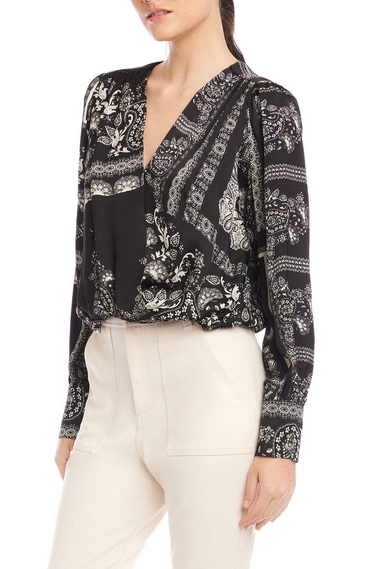 Ines Paisley Print Drape Front Top, Alternate, color, PRINT